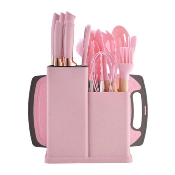 Kitchen Silicone Utensils 19 Piece Wooden Set Spatula, Knife Set, Cutting Board - Picture 4 of 13